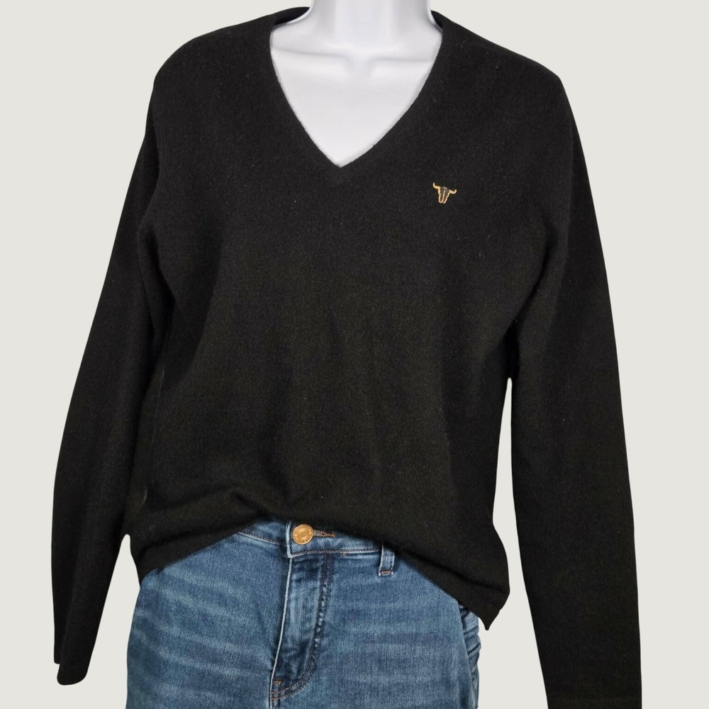 Peter Millar Women Large 100% Cashmere V neck Sweater Black Vintage 90s